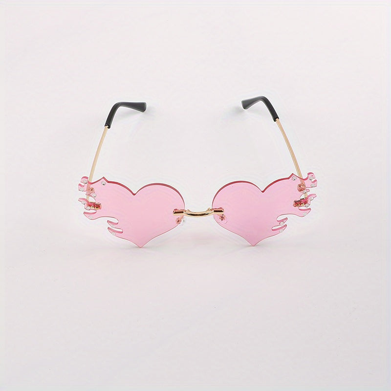 Rimless Flame Heart Sunglasses 90s Burning Glasses