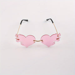 Rimless Flame Heart Sunglasses 90s Burning Glasses