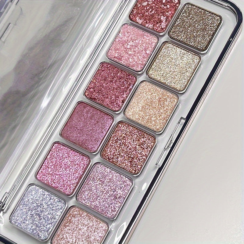 DIKALU 12 Eyeshadow Palette Pink Red Glitter Shimmer High Pigment Makeup