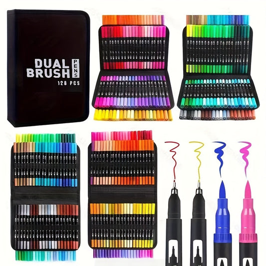 Adult Coloring Marker Set 120 Double Tip Fine Brush Waterbased Markers