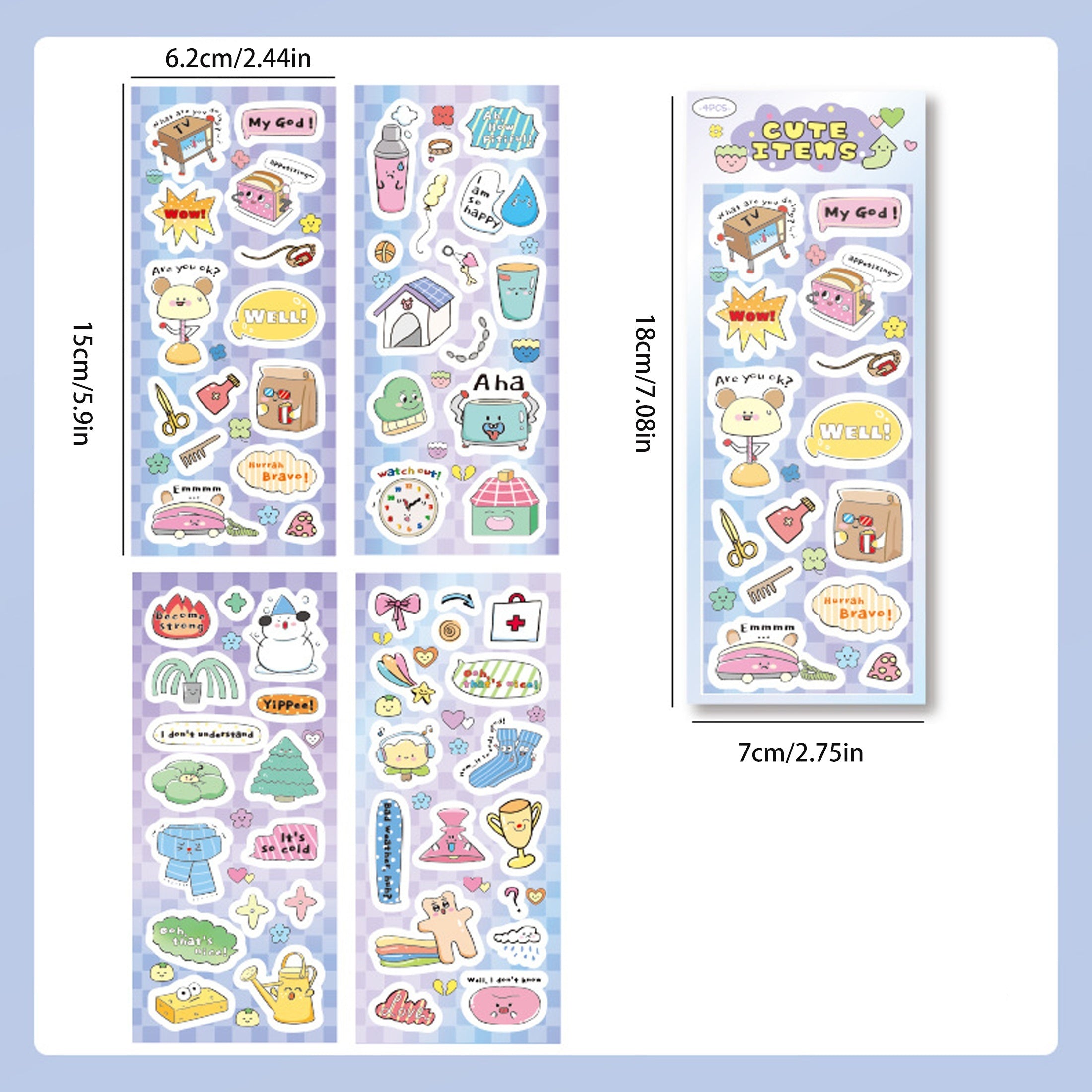4 Pack Cartoon Graffiti Stickers DIY Decorative Journal Materials