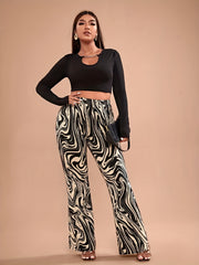 Allover Print Flare Leg Pants Y2K Pants For Spring & Summer