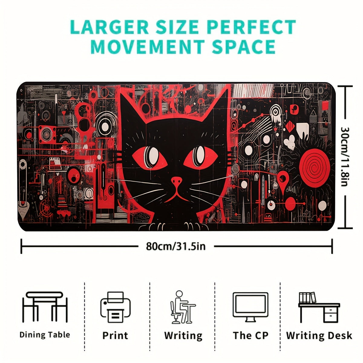 Cyber Kitten Pattern Mouse Pad - Anime Office Keyboard Pad