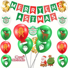 14pcs Christmas Latex Balloons Set Red Green Confetti Ribbons Party Dec