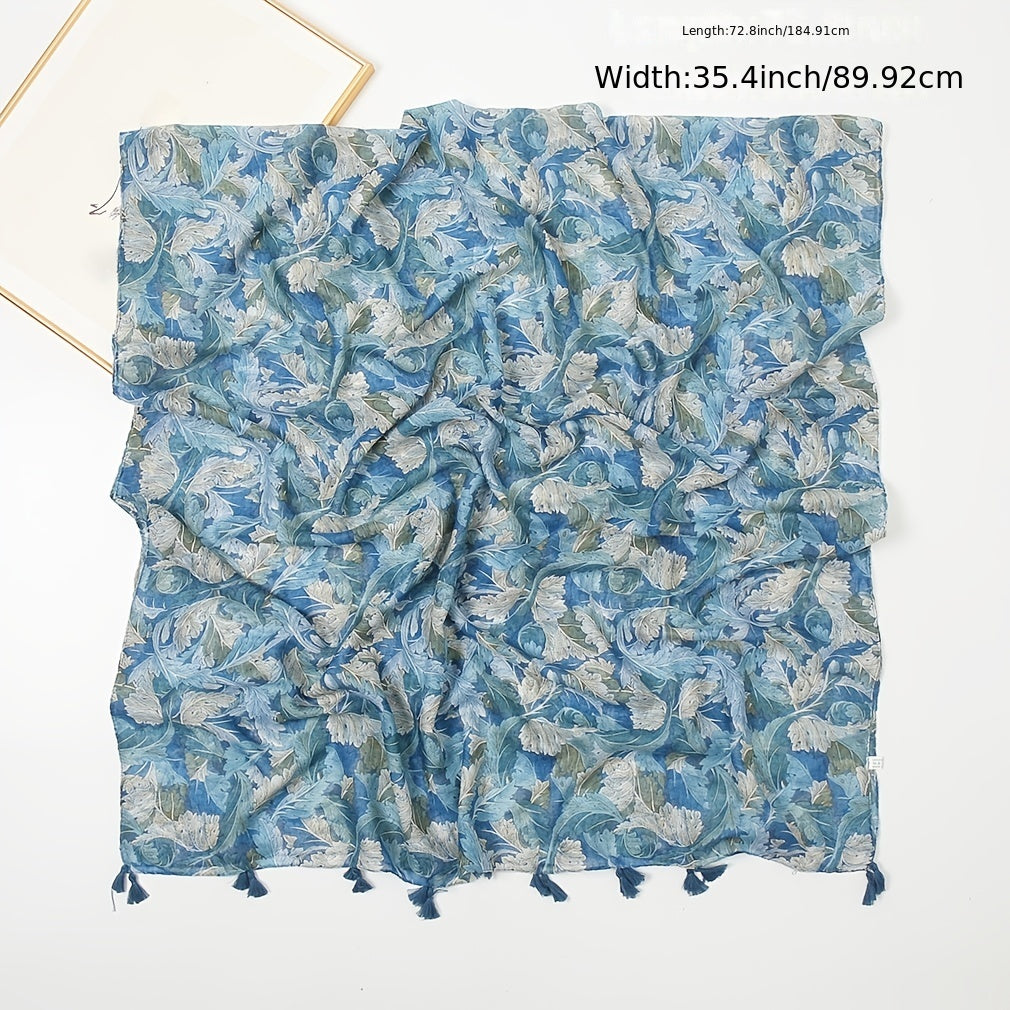 Floral Printed Tassel Scarf Warm Scarves Long Lightweight Scarf