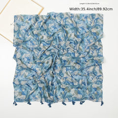 Floral Printed Tassel Scarf Warm Scarves Long Lightweight Scarf