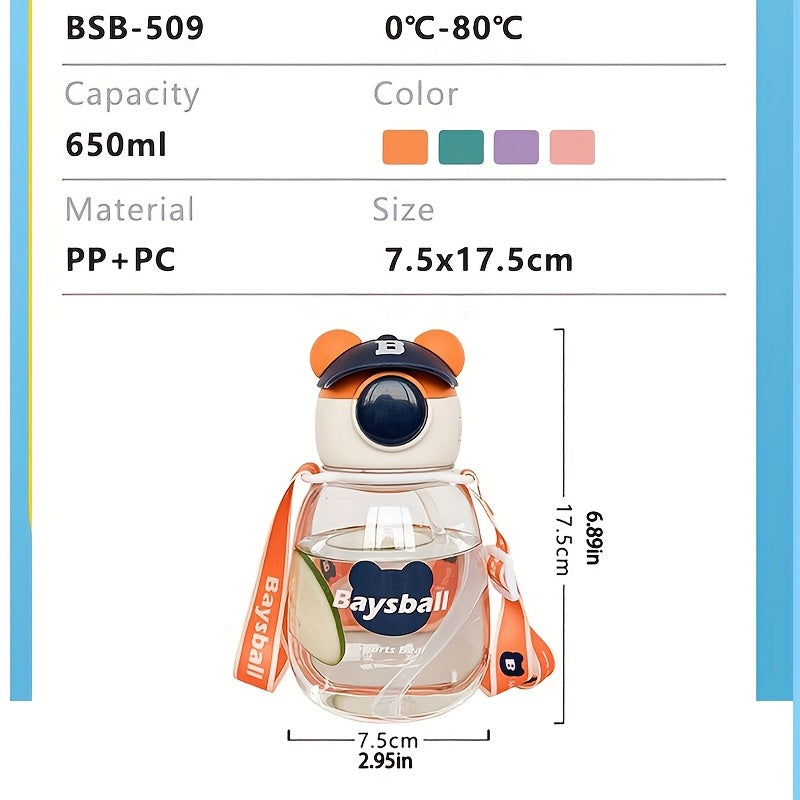 22oz Cartoon Little Bear Sippy Cup Leakproof Plastic Water Bottle