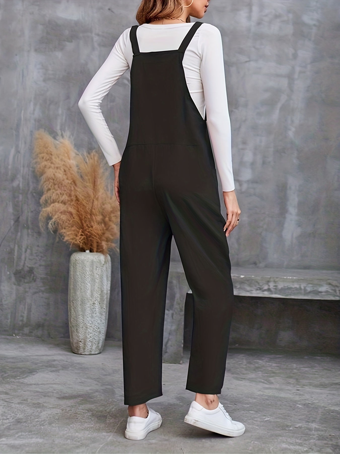 Solid Knot Strap Overall Jumpsuit with Pockets