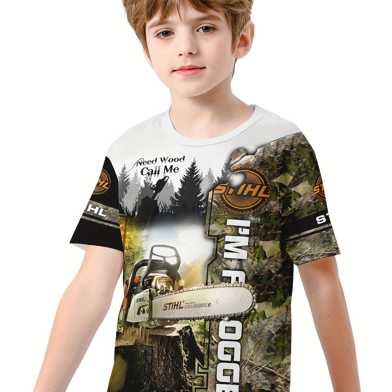Forest 3D Print Boys Summer T shirt Lightweight Round Neck Short Sleeve Tee Tops