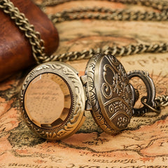 Vintage Pocket Watch With Brown Cover & Thin Chain