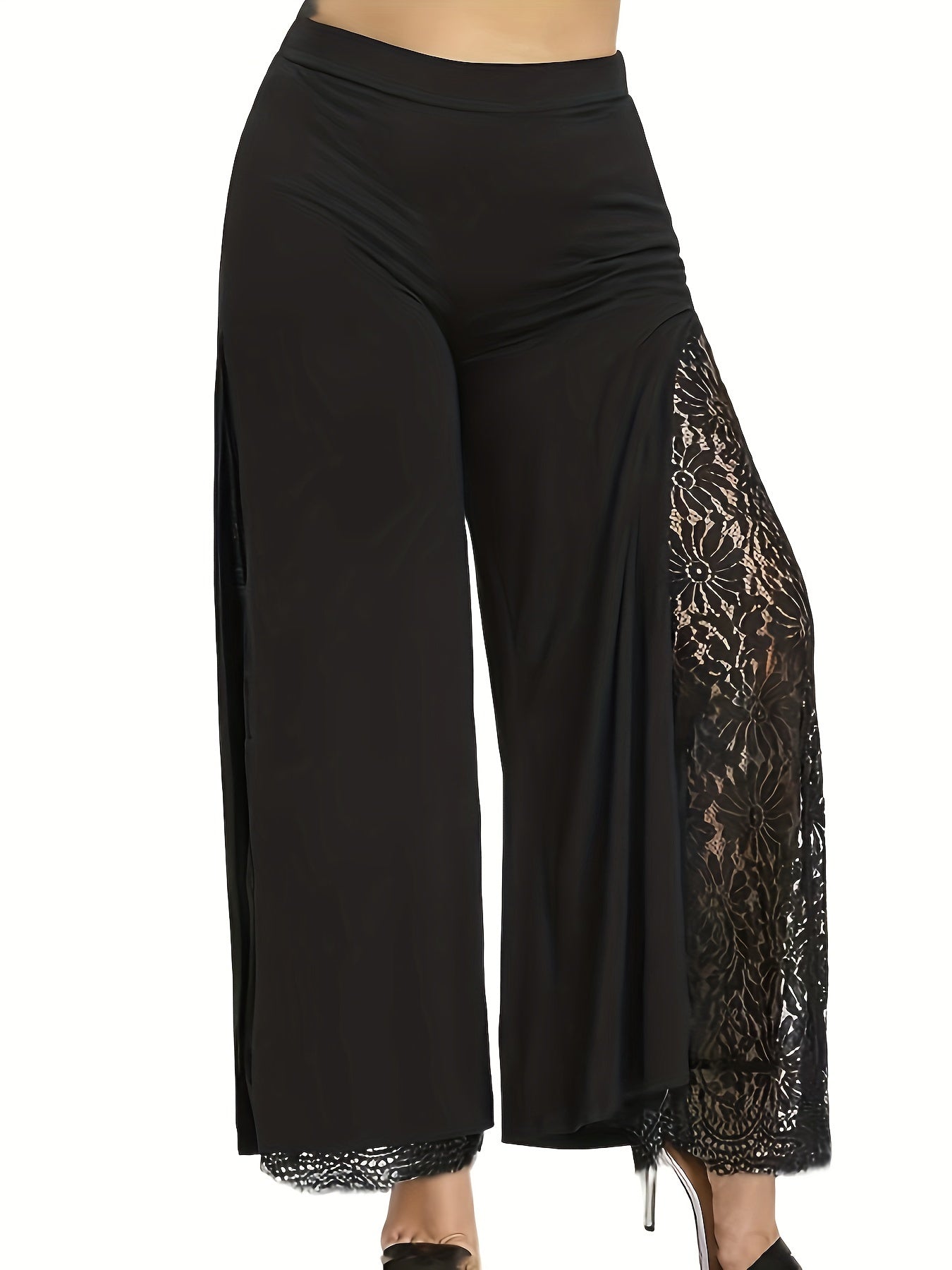  Lace Elastic High Rise Wide Leg Trousers