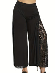  Lace Elastic High Rise Wide Leg Trousers
