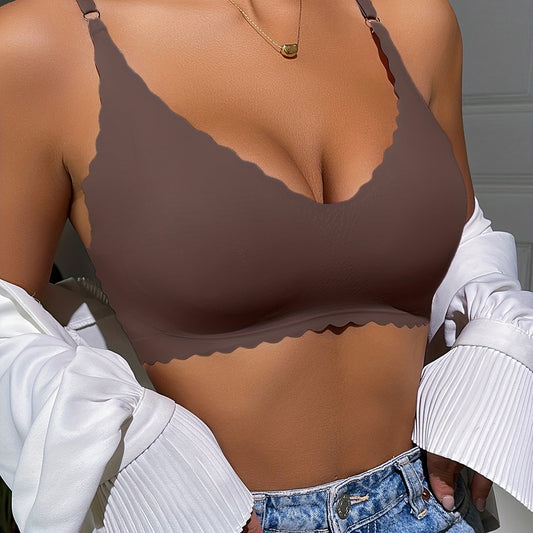 Scallop Trim Wireless Bra Soft Seamless Everyday Lingerie