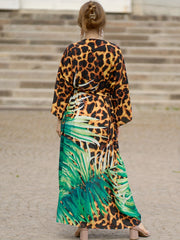  Boho Cover Up Women's Plus Leopard & Floral Print Belted Wrap