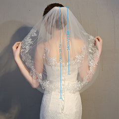 Double Layer Bridal Veil with Lace Detailing Wedding Accessory