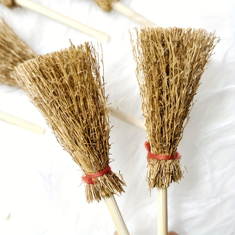 8pcs Mini Bamboo Broom Witches Hat & Star Halloween Party Decor