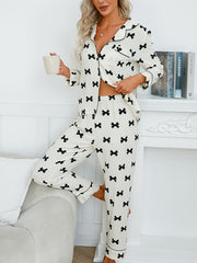 Butterfly Pattern Pajama Set Long Sleeve Blouse & Pants Women's Sleepwear