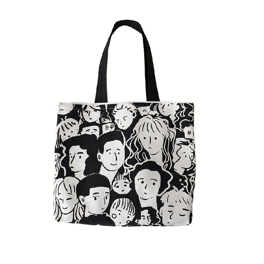 Canvas Tote Bag Large Capacity Casual Style Inside Pocket Zipper Shopping Choice