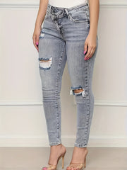  Ripped Wrap Waist Skinny Jeans