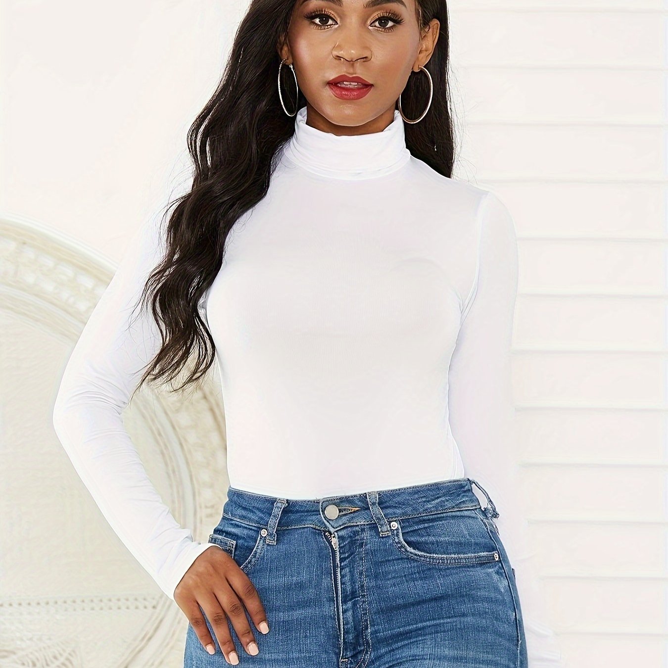Mock Turtleneck Long Sleeve Bodysuit Women Sexy Lingerie Leotard