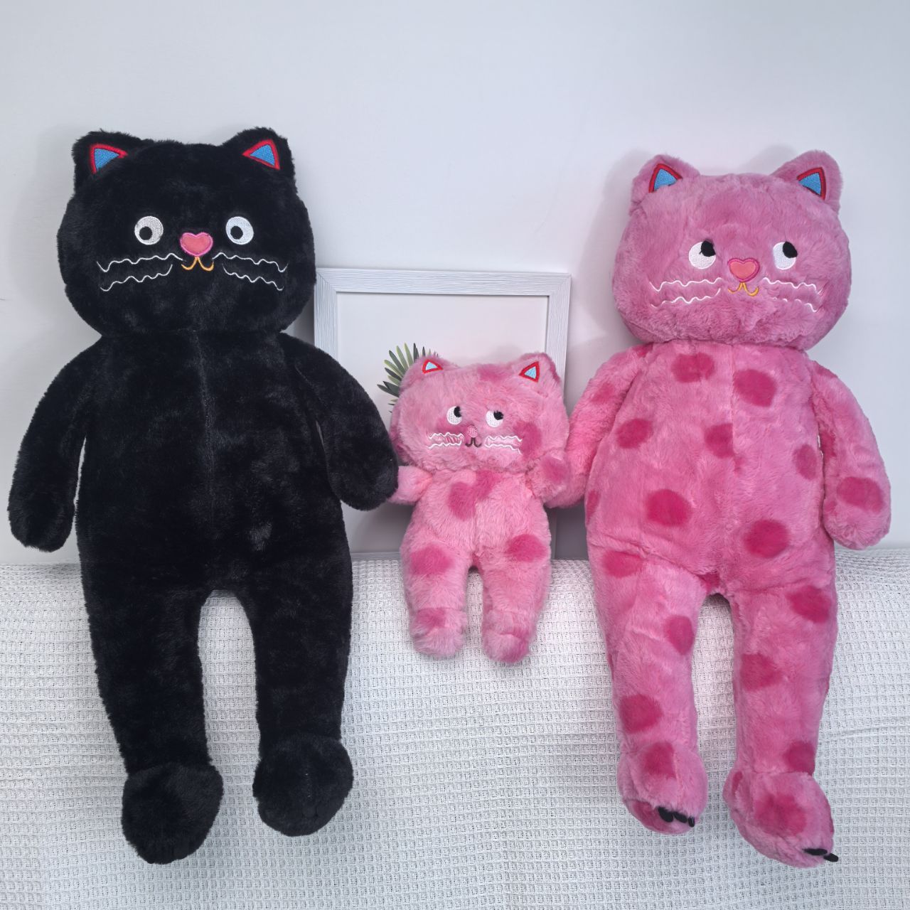 Polka Dot Cat Plush Toy with Pink Accents