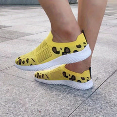 Leopard Print Sock Shoes Breathable Low Top Casual Walking Shoes