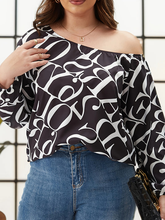  Letter Print Lantern Sleeve Top