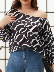  Letter Print Lantern Sleeve Top