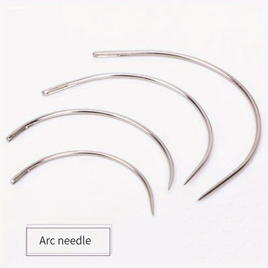 4pcs Silvery Big Eye Hand Sewing Needles For Craft Curved Needle Doll Repair
