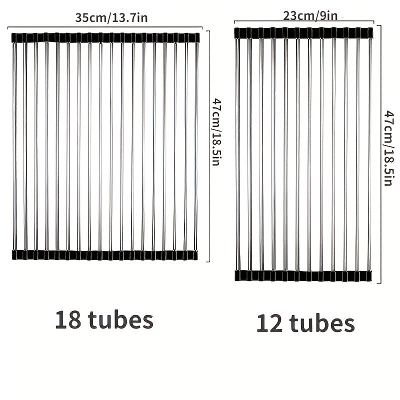 Stainless Steel Sink Drain Rack Over Sink Roll Up Large Dish Drainers Rack