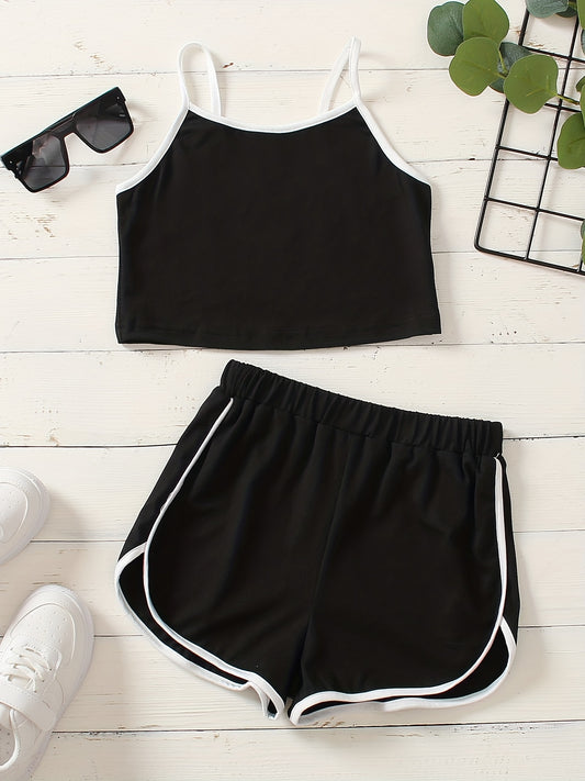 Girl's 2 Piece Casual Sports Suit Top & Shorts Set for Summer