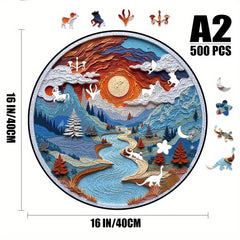 500pcs A2 Wooden Jigsaw Puzzle Sunset Landscape Unique Shaped Pieces