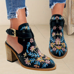 Embroidered & Studded Chunky Heeled Boots