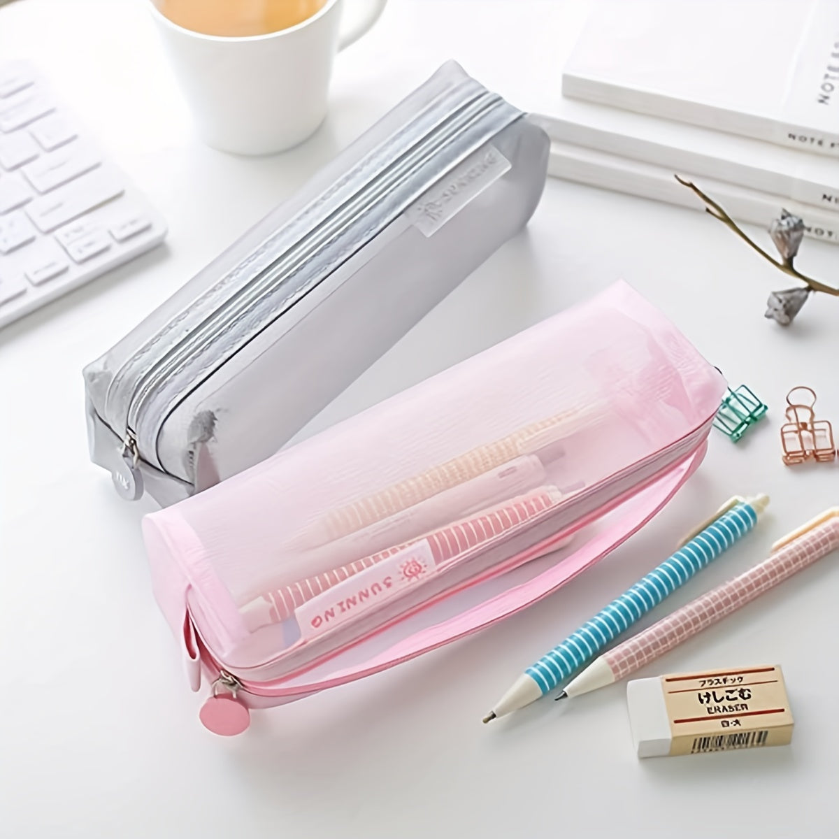 Transparent Pencil Bag Large Capacity Mesh Pen Case