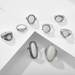 Vintage Opal Gemstone Stackable Knuckle Rings 8pcs Set