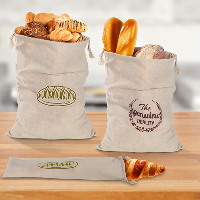 Linen Bread Bag Reusable French Baguette Drawstring Bag