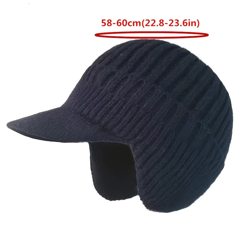 Casual Knitted Hat Ear Protection Beanie with Brim