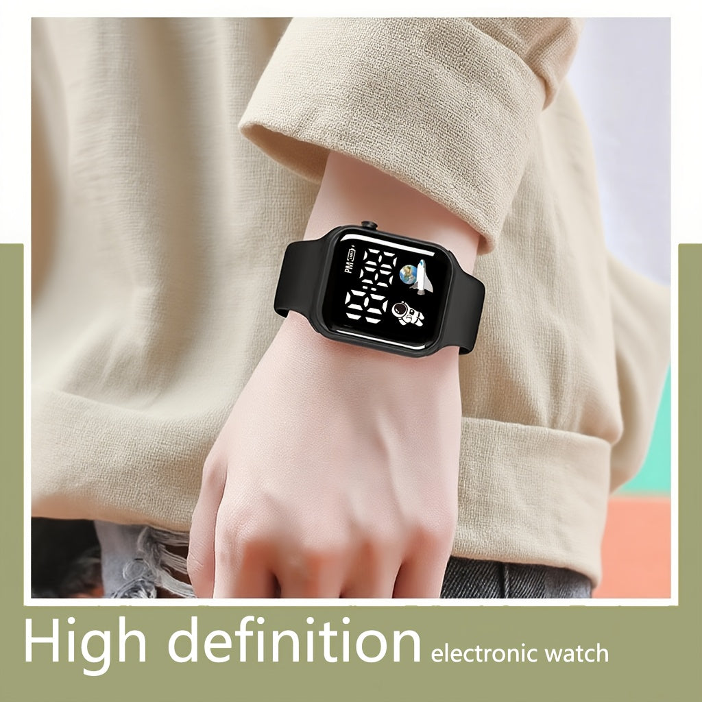 LED Digital Display Sports Watch for Teens Astronaut & Planet Dial Date Calendar