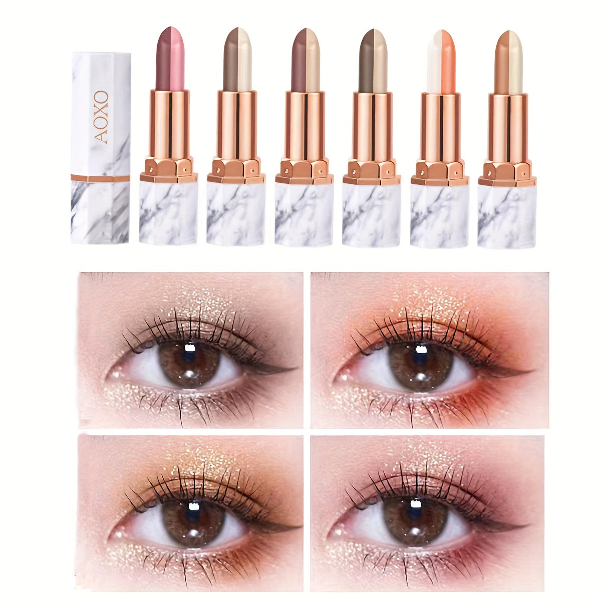 Two Tone Shimmer Eyeshadow Stick Brown Orange Natural Eye Makeup