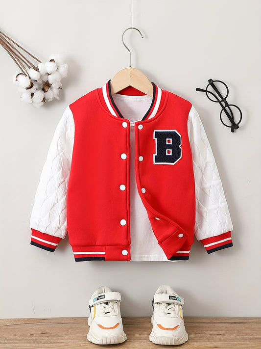 Boys Casual Letter Print Fleece Baseball Jacket