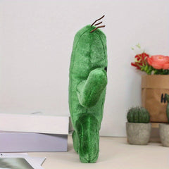 Green Cactus Plush Toy 9in Whimsical Desk Decor Eyes & Mouth
