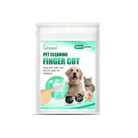 20pcs Dog Toothbrush Finger Cover Wipes Pet Dental Teeth Cleaning