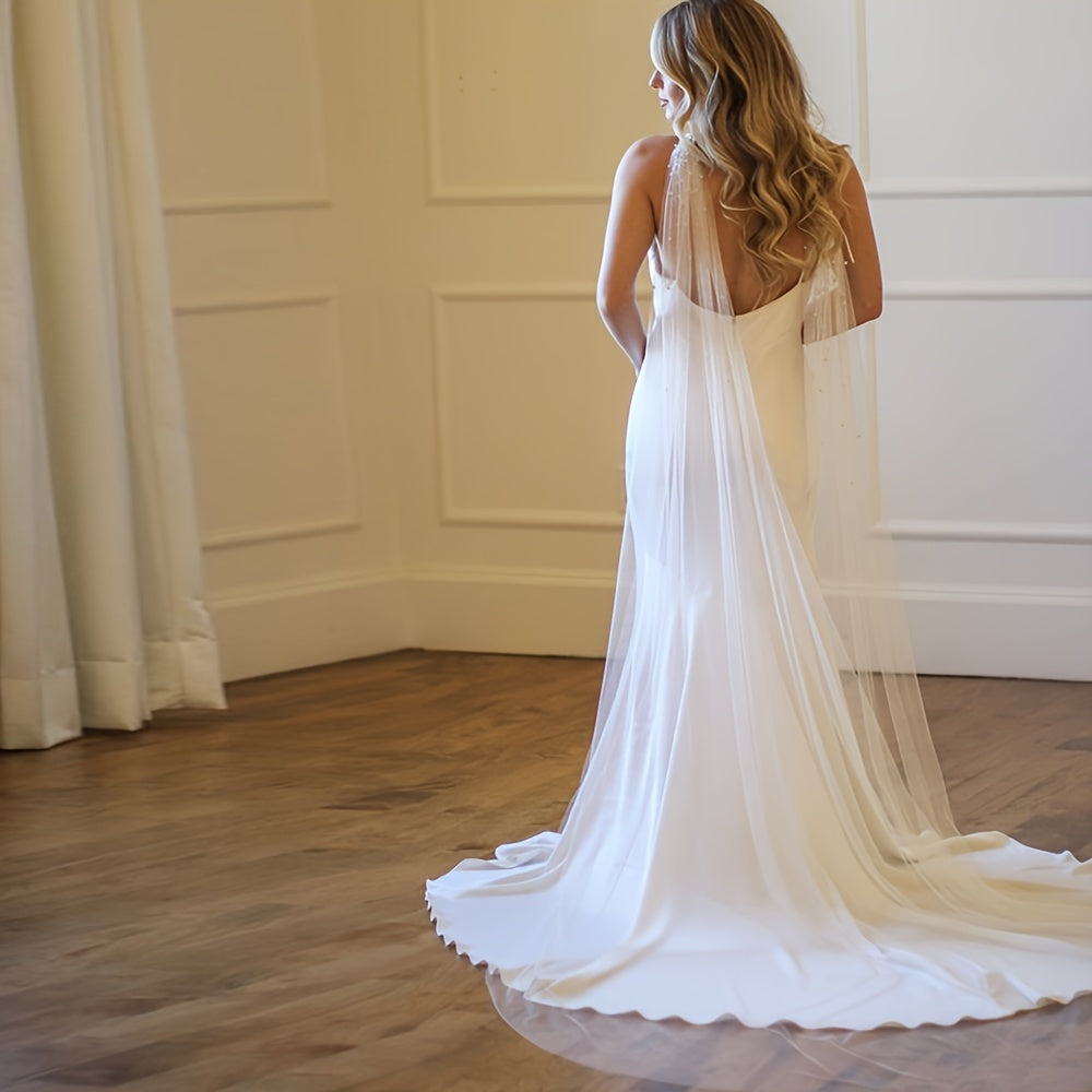 Bridal Sheer Tulle Cathedral Train Veil with Accents