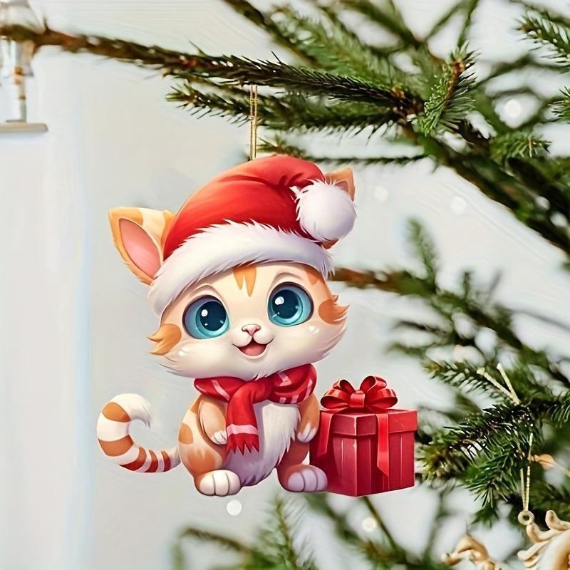 5pcs Christmas Cat Acrylic Decoration Pendant Home Gift