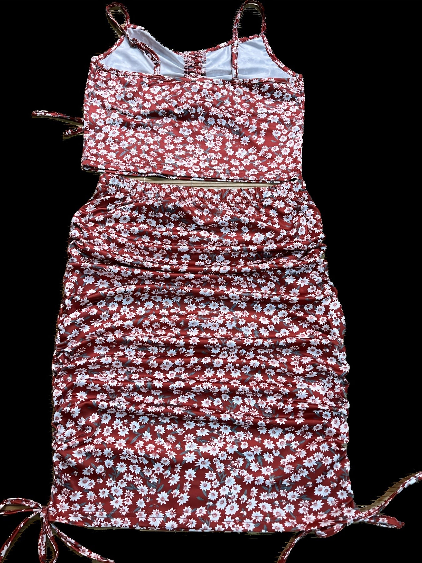 Floral Print Drawstring Two-piece Set - Crop Top & Bodycon Dress