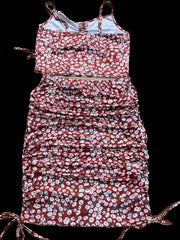 Floral Print Drawstring Two-piece Set - Crop Top & Bodycon Dress