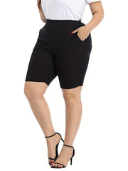  Shorts Women's Plus Solid Color Elastic Waist Shorts With Pockets
