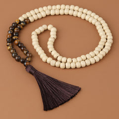 Men's Natural Stone & Wood Beads Tassel Necklace