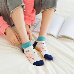 5 Pairs Flamingo Print Short Socks Women's Stocking