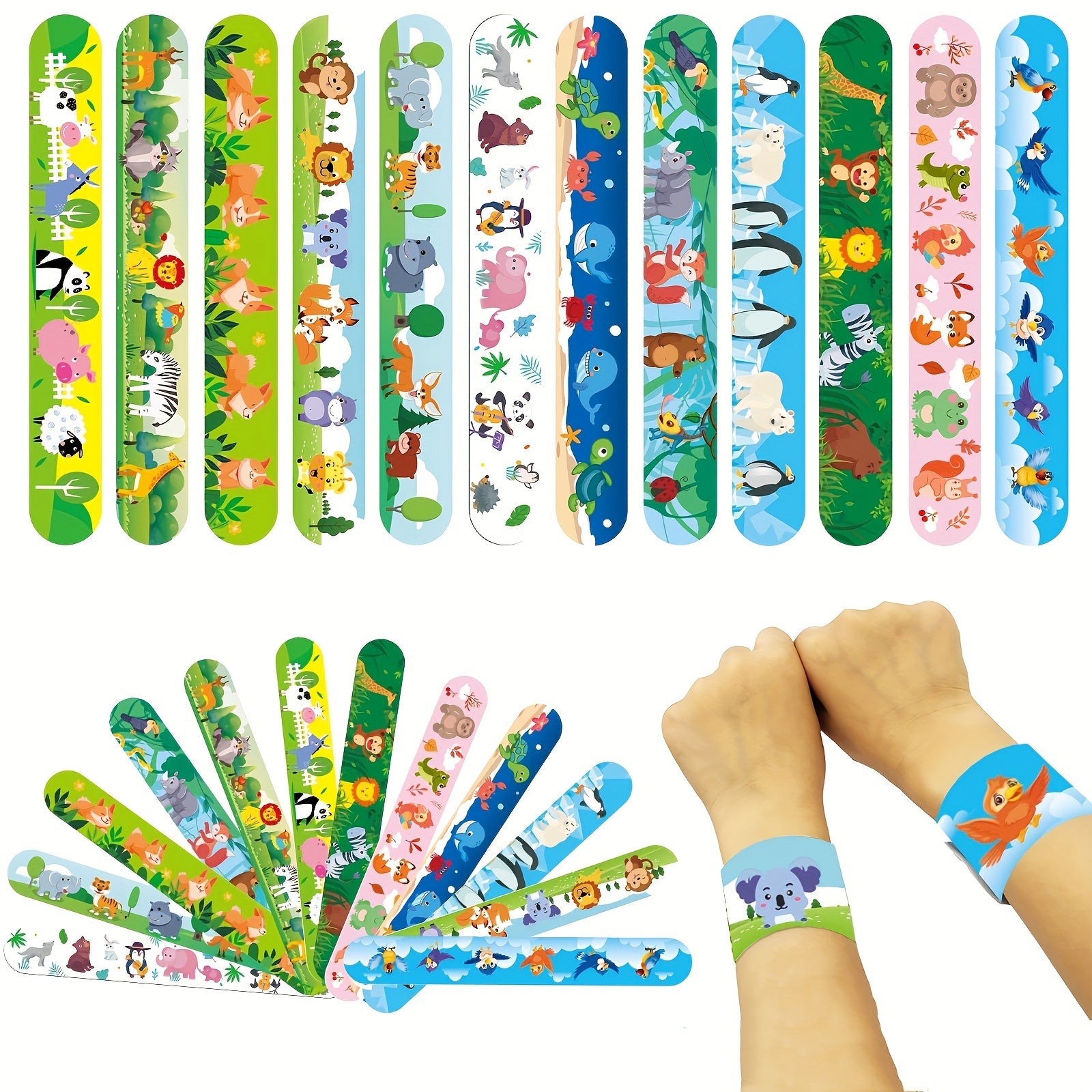 24 Pack Slap Wristbands Jungle Safari Party Favors Plastic Snap Bands Birthday W